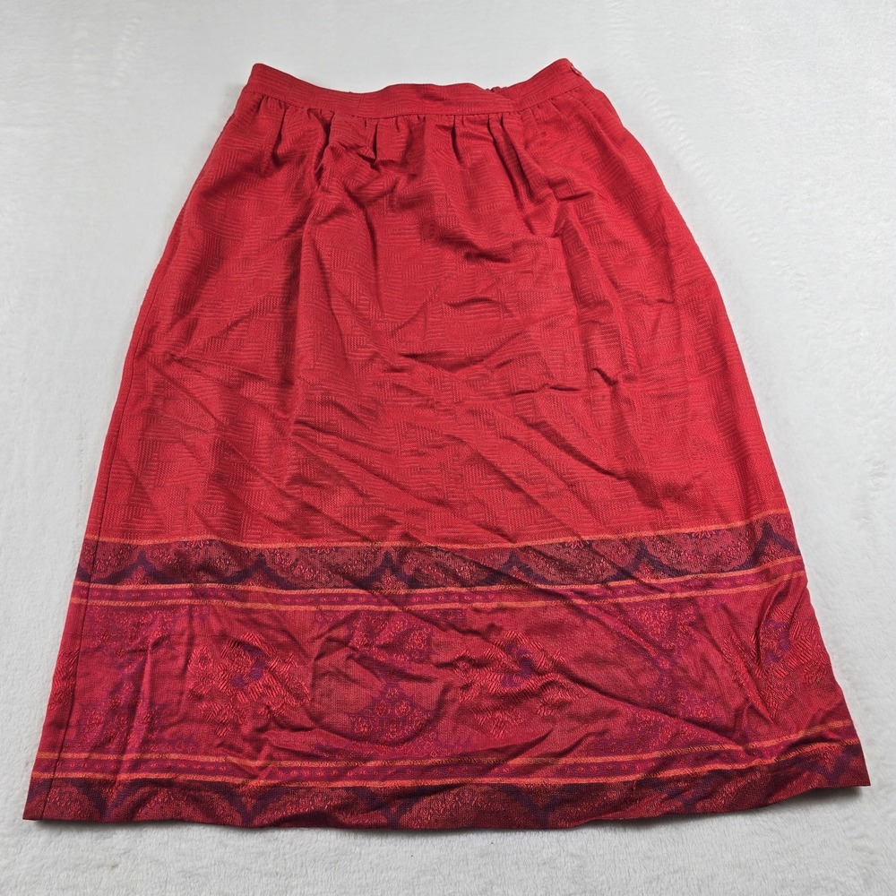 Vintage Personal Petites Red Skirt Womens 12 Made In Italy Viscose Blend Maxi